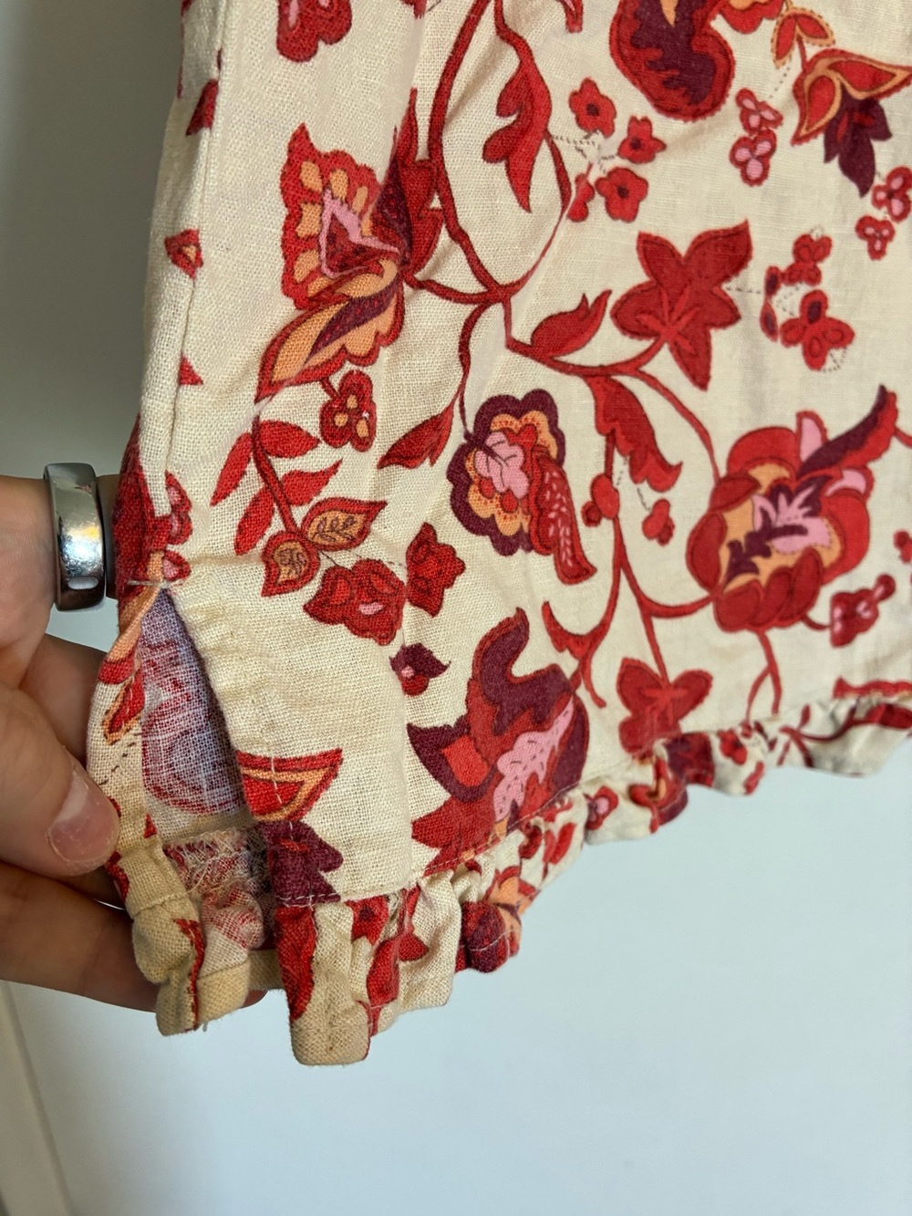 White Stag Strapless Linen Blend Red Floral Summer Dress - Picture 5 of 8